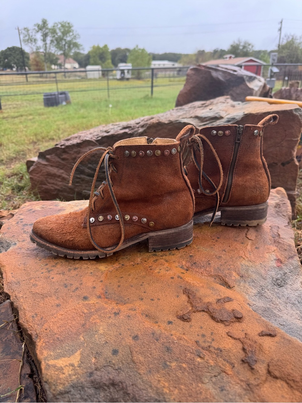 Old Gringo Brown Suede Lace-Up Stud Boots